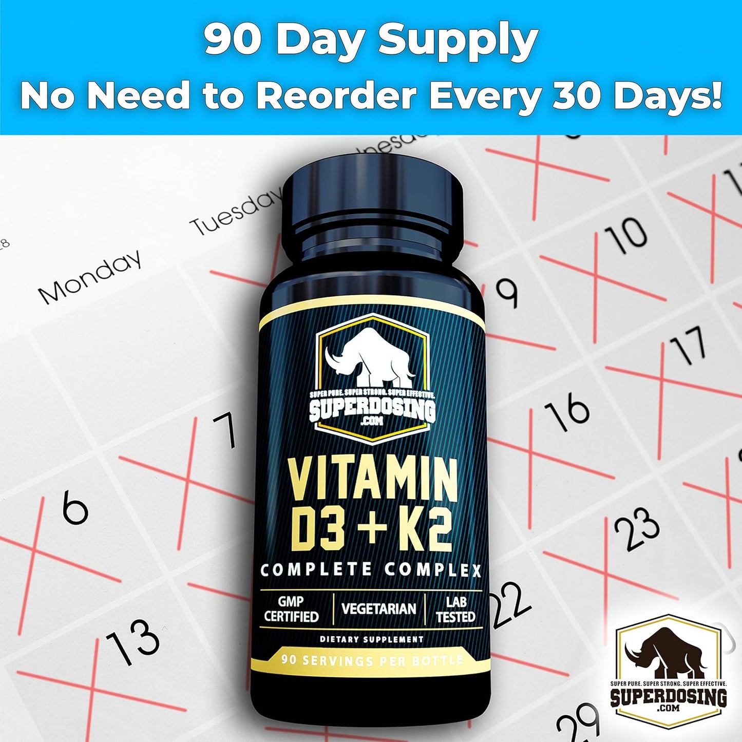 Max Strength Vitamin D3 and K2 Supplements for Immune Health - 1 Bottle Pack - SuperDosing.com