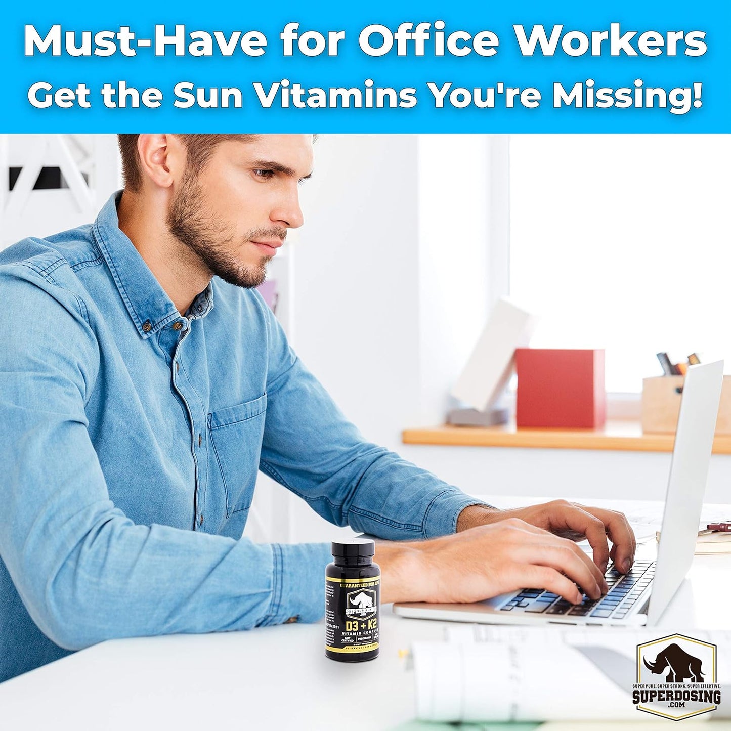 Max Strength Vitamin D3 and K2 Supplements for Immune Health - 1 Bottle Pack - SuperDosing.com