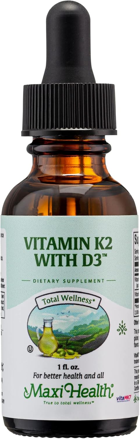 Maxi Health Liquid Vitamin D3 with K2 Drops for Long-Term Health - Vitamin K2 D3 Supplement