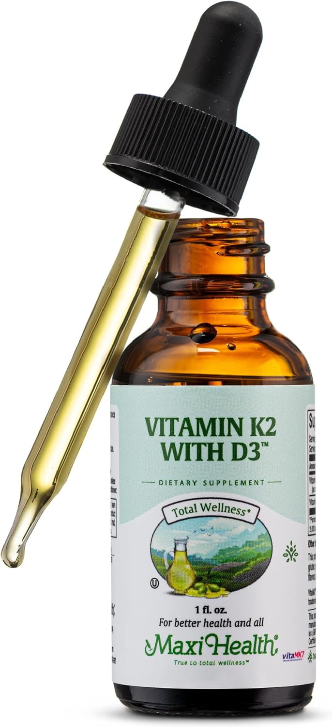 Maxi Health Liquid Vitamin D3 with K2 Drops for Long-Term Health - Vitamin K2 D3 Supplement