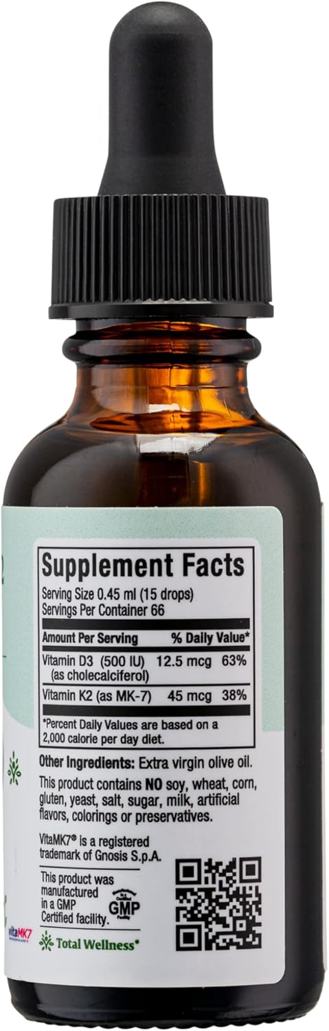 Maxi Health Liquid Vitamin D3 with K2 Drops for Long-Term Health - Vitamin K2 D3 Supplement