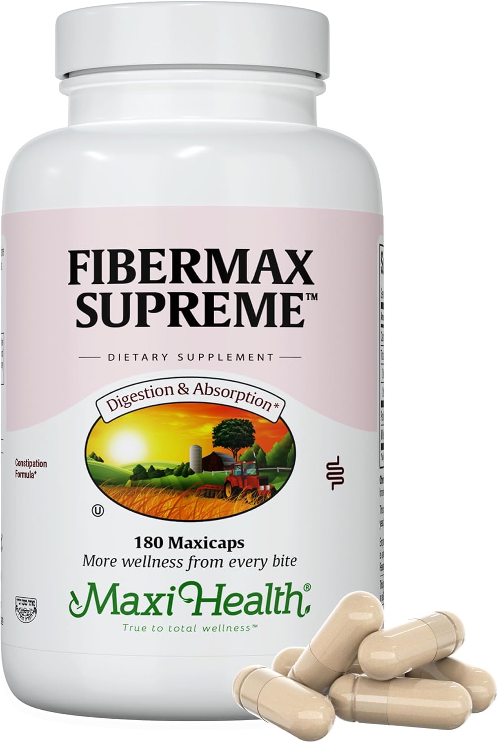 Maxi Health Maxi Fiber 1500 mg Capsules with Psyllium Husk - Daily Dietary Supplement for Adults - 180 Count Pack