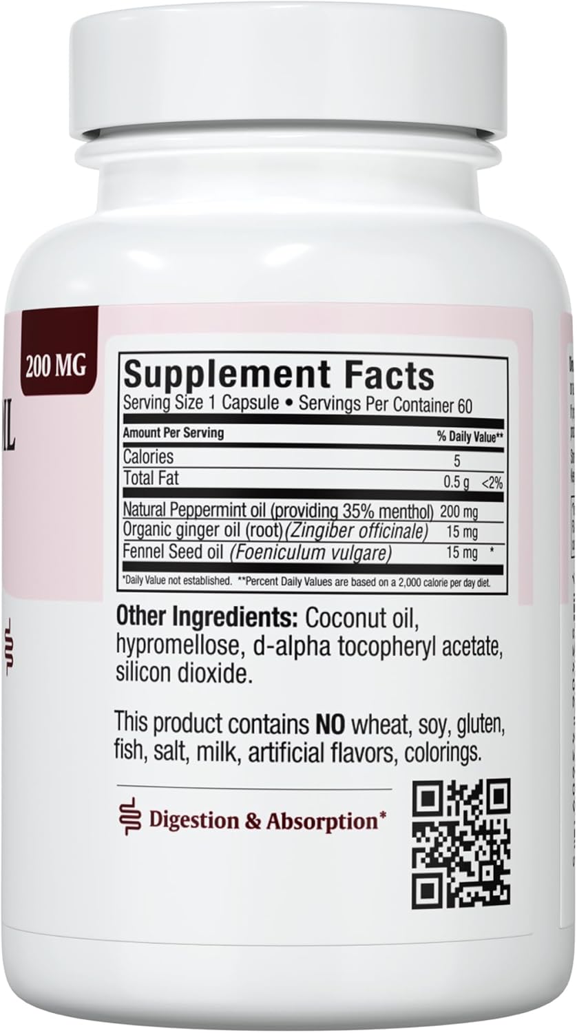 Maxi Health Peppermint Oil with Ginger & Fennel Capsules - Delayed Release for Digestive Health & Absorption - Natural Essential Oil Supplement