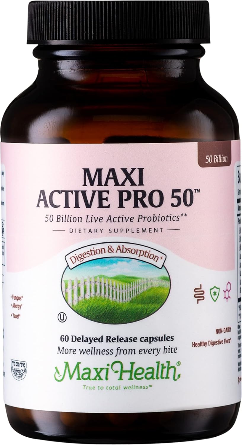 Maxi Health Probiotic Plus Ultimate Prebiotic: 50 Billion Live Active Probiotic, 15 Strains, Active Pro-50 - 60 Count