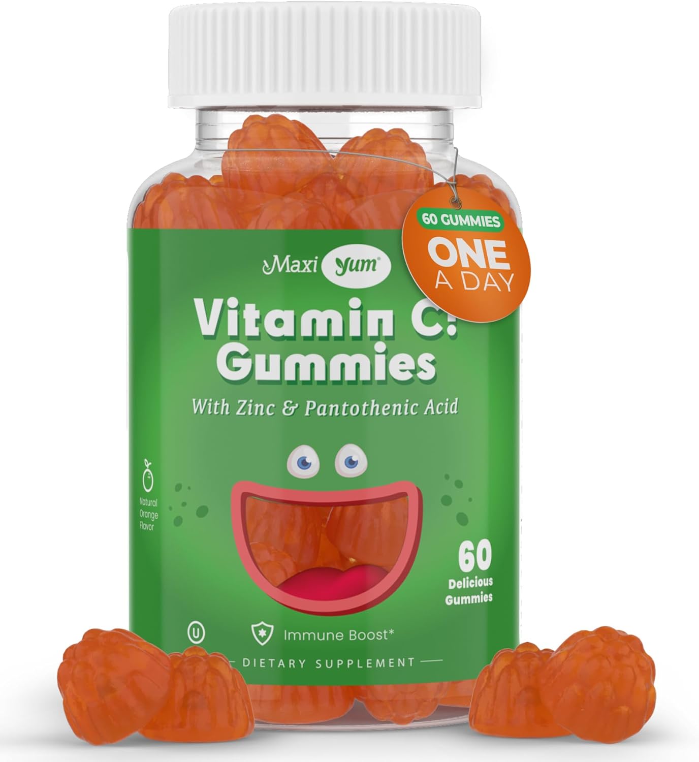 Maxi-Health Vitamin C Gummies with Zinc for Respiratory Support and Immune Boost - 60 Fruit Shaped Gummies for Children and Adults