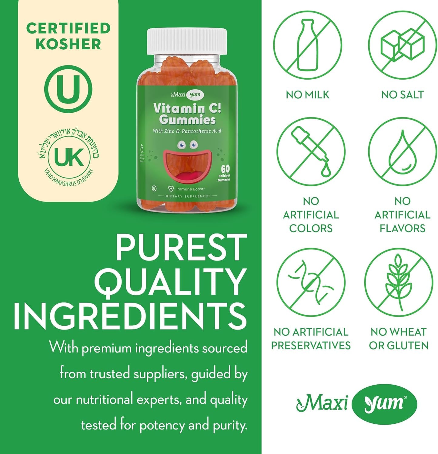 Maxi-Health Vitamin C Gummies with Zinc for Respiratory Support and Immune Boost - 60 Fruit Shaped Gummies for Children and Adults