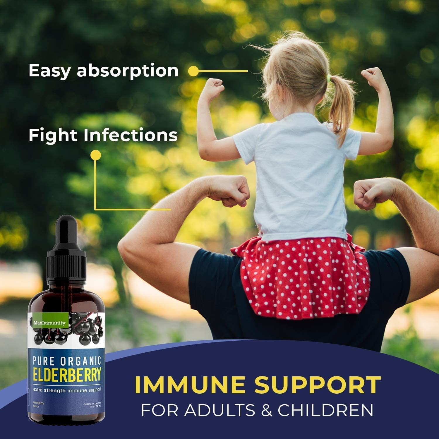 MaxImmunity Organic Black Elderberry Syrup - Immune Support Liquid Extract for Kids & Adults - 30 Day Supply - Extra Strength Formula