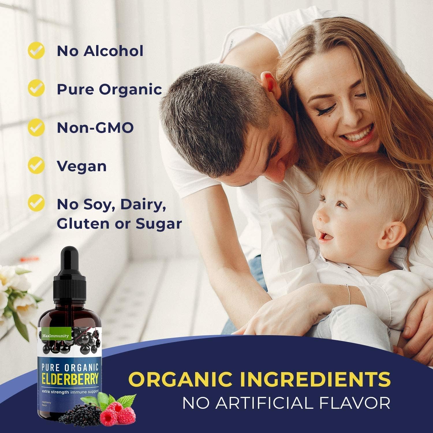 MaxImmunity Organic Black Elderberry Syrup - Immune Support Liquid Extract for Kids & Adults - 30 Day Supply - Extra Strength Formula