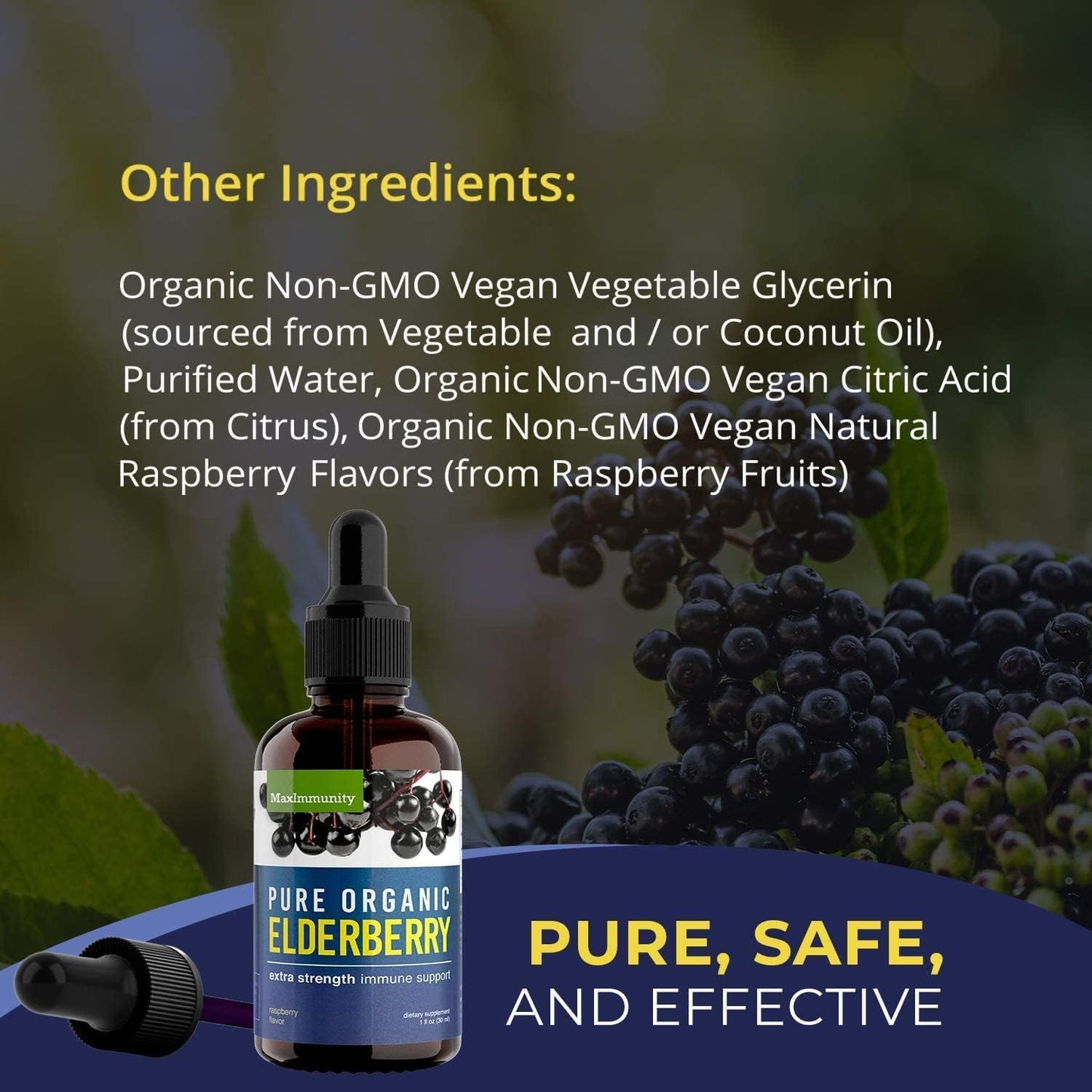 MaxImmunity Organic Black Elderberry Syrup - Immune Support Liquid Extract for Kids & Adults - 30 Day Supply - Extra Strength Formula