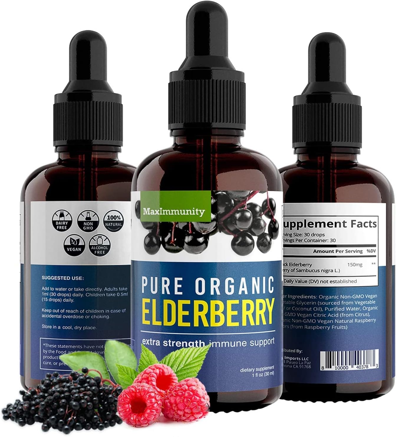 MaxImmunity Organic Black Elderberry Syrup - Immune Support Liquid Extract for Kids & Adults - 30 Day Supply - Extra Strength Formula