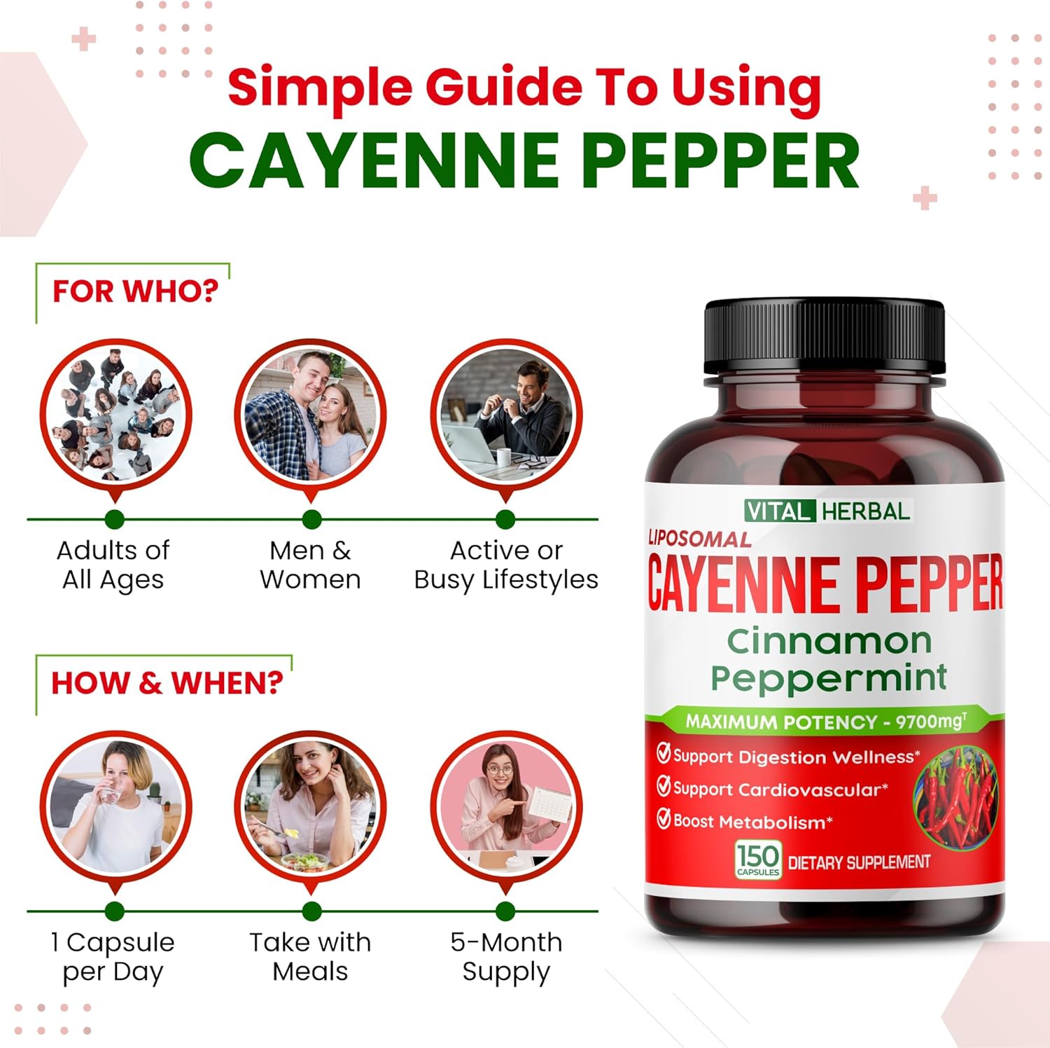 Maximum Potency Liposomal Cayenne Pepper with Cinnamon Peppermint - Supports Digestion & Metabolism - Made in USA