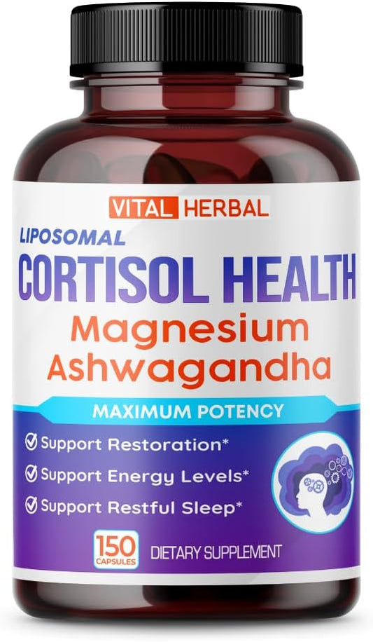 Maximum Potency Liposomal Magnesium with Ashwagandha, L-Theanine, and St. John's Wort Supplement for Cortisol Health - USA-Made Support for Restoration and Strength