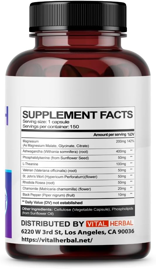 Maximum Potency Liposomal Magnesium with Ashwagandha, L-Theanine, and St. John's Wort Supplement for Cortisol Health - USA-Made Support for Restoration and Strength