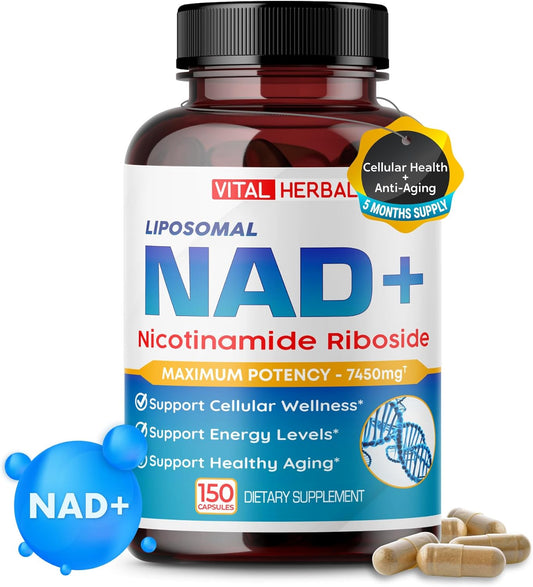 Maximum Potency Liposomal NAD+ Nicotinamide Riboside NR with Trans-Resveratrol, Quercetin, Bilberry & Green Tea - Supports Healthy Aging - USA-Made