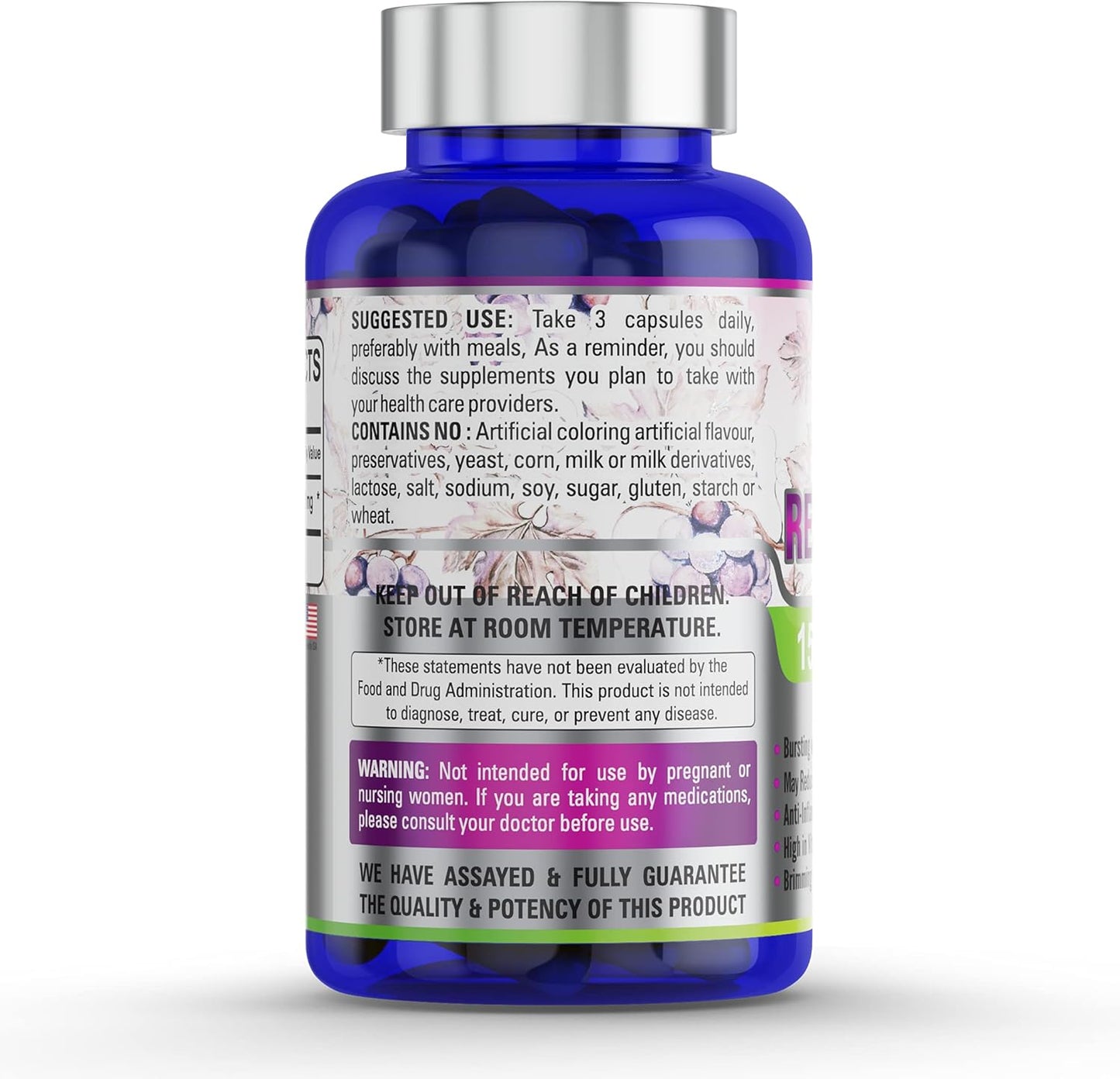 Maximum Strength 100% Pure Resveratrol Extract for Anti-Aging & Heart Health - 1500mg - Supreme Potential