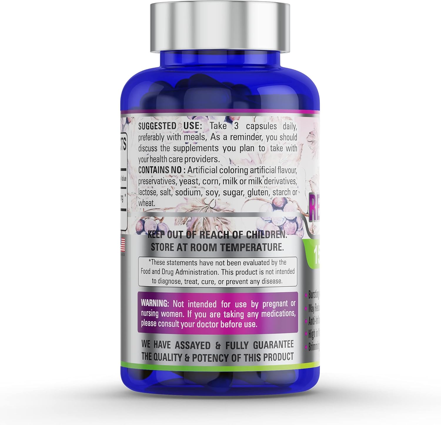 Maximum Strength 100% Pure Resveratrol Extract for Anti-Aging & Heart Health - 1500mg - Supreme Potential