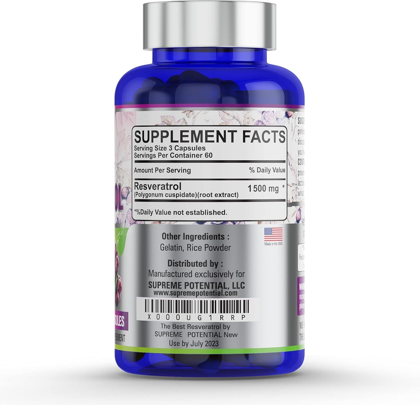 Maximum Strength 100% Pure Resveratrol Extract for Anti-Aging & Heart Health - 1500mg - Supreme Potential