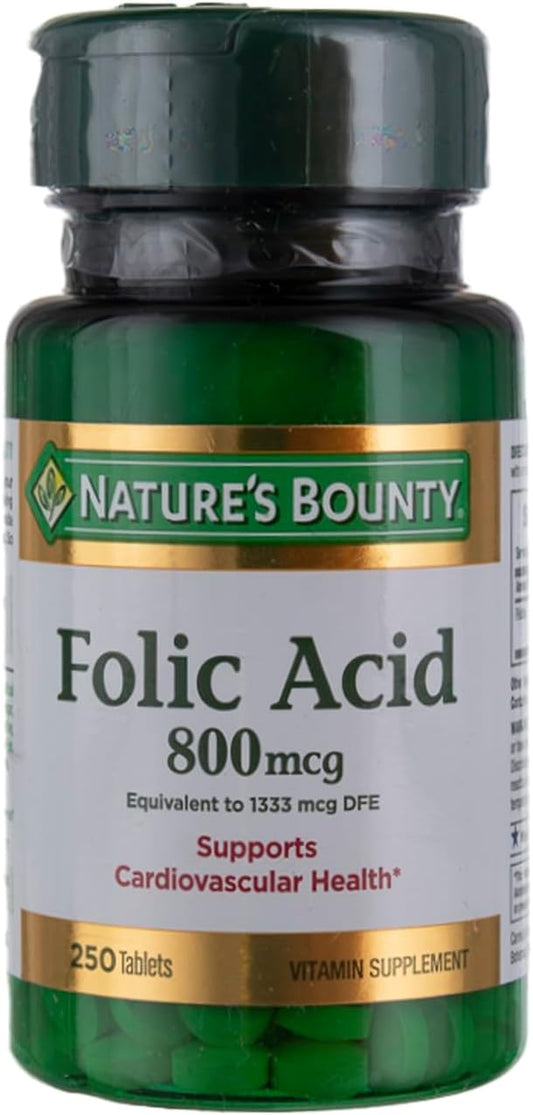 Maximum Strength 800 mcg Folic Acid Tablets - 250 Count by Nature's Bounty