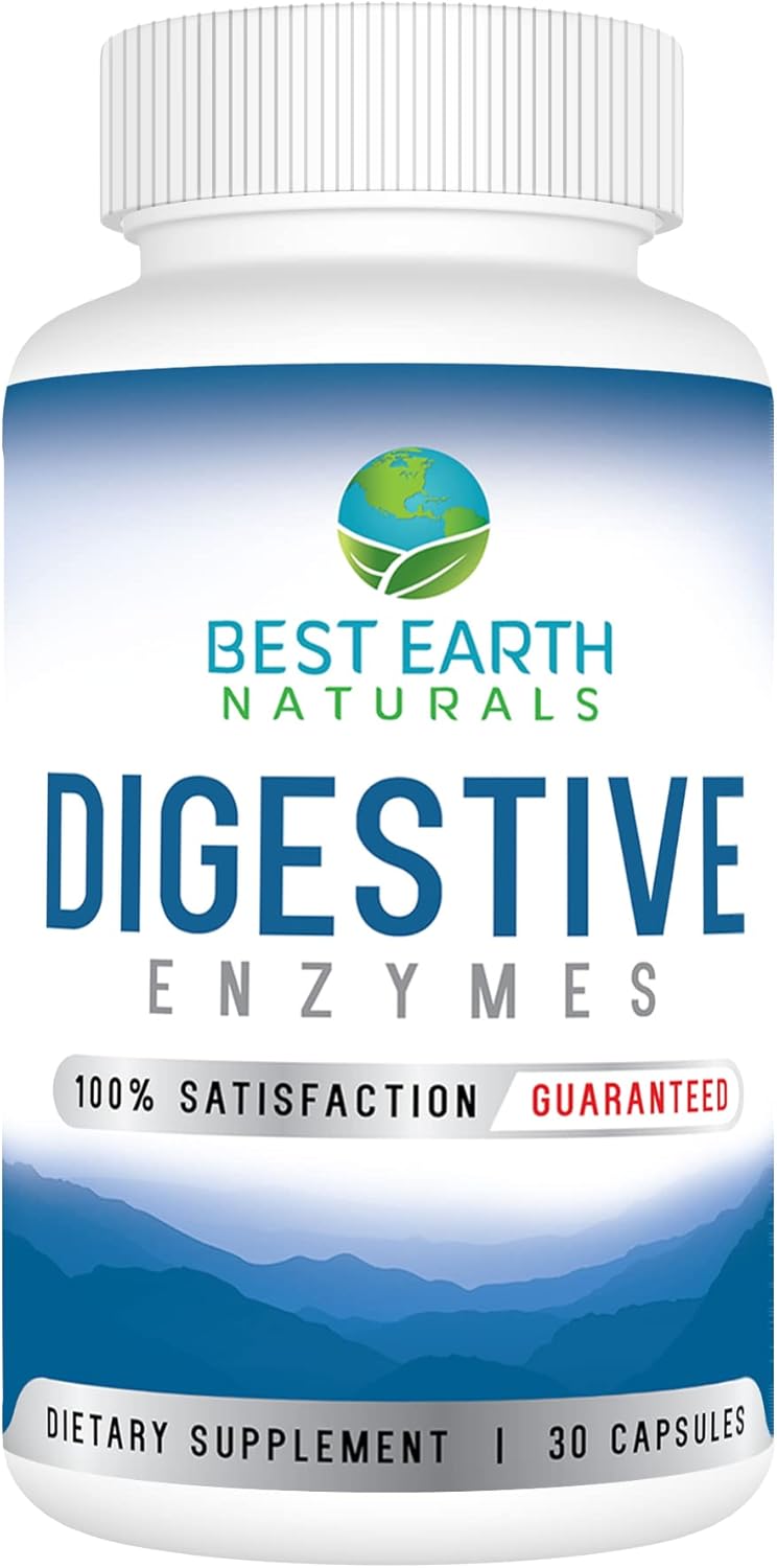 Maximum Strength Digestive Enzymes for Healthy Digestion - 30 Vegetable Capsules by Best Earth Naturals