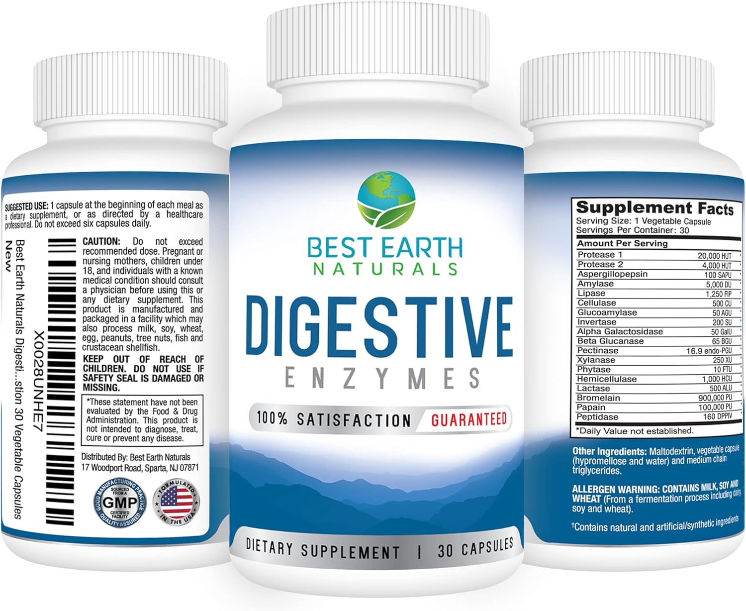 Maximum Strength Digestive Enzymes for Healthy Digestion - 30 Vegetable Capsules by Best Earth Naturals