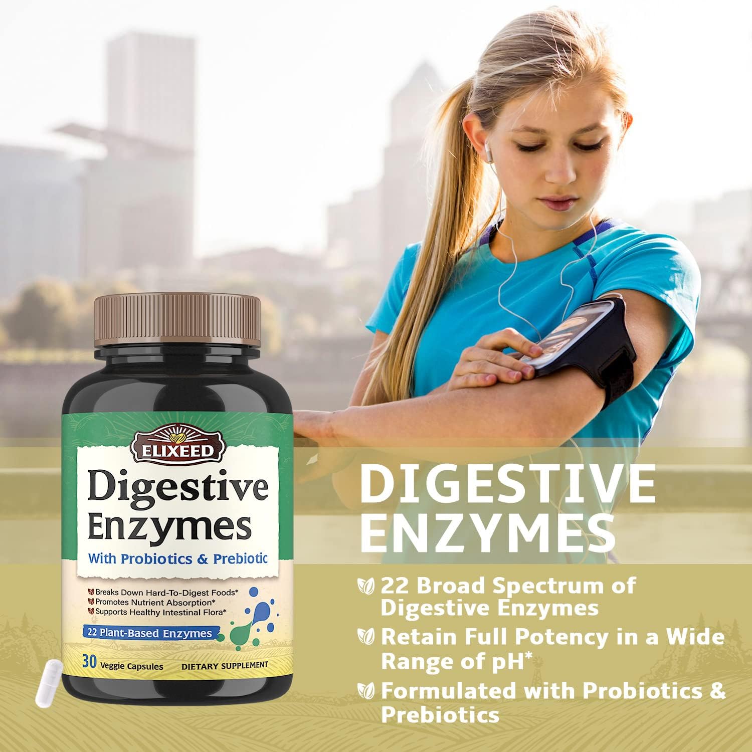 Maximum Strength Digestive Enzymes with Probiotics & Prebiotics, 22 Enzymes for Healthy Digestion, Vegan, Non-GMO - 30 Capsules