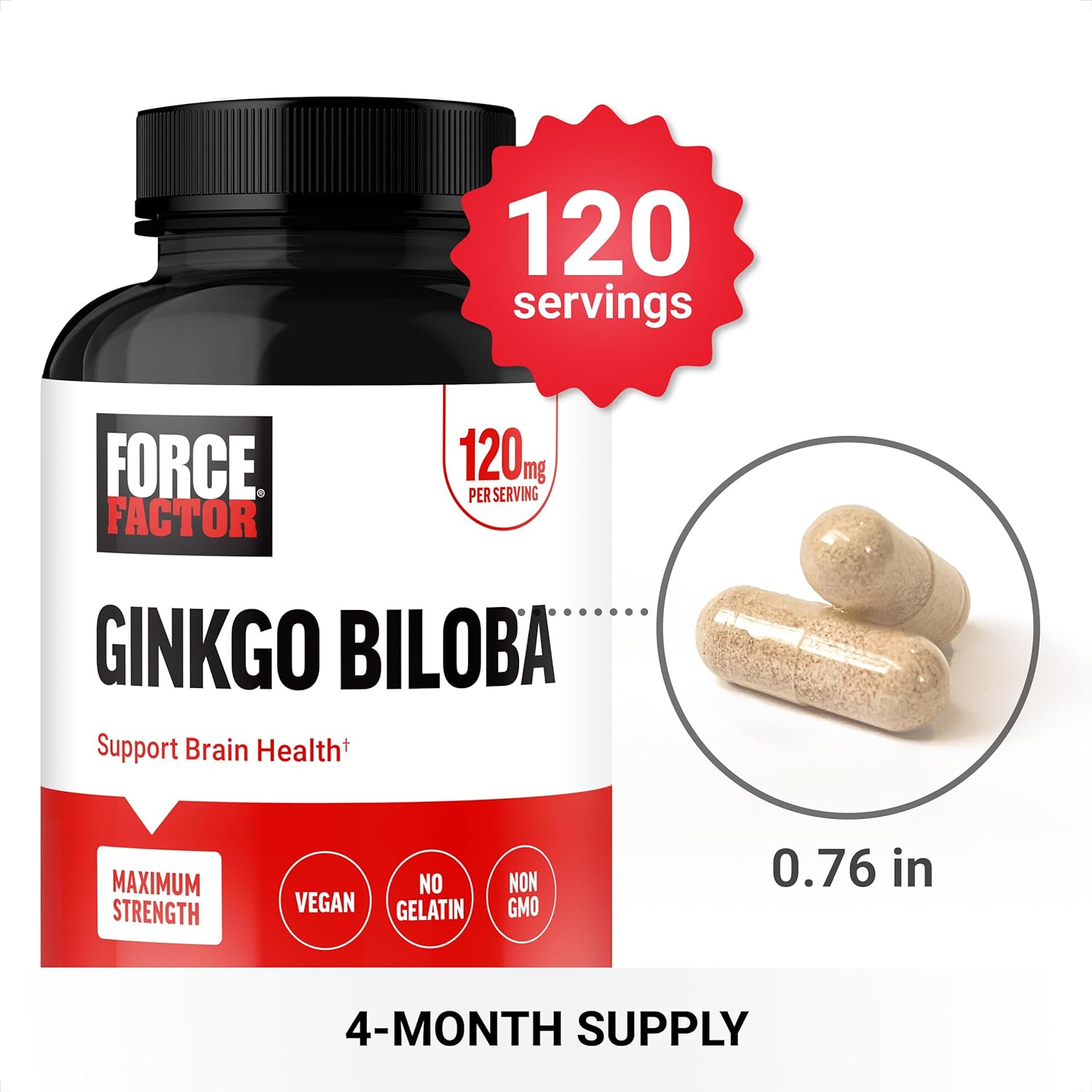 Maximum Strength Ginkgo Biloba Supplement for Brain Health - 120mg Capsules for Cognitive Support - Vegan & Non-GMO - 120 Count
