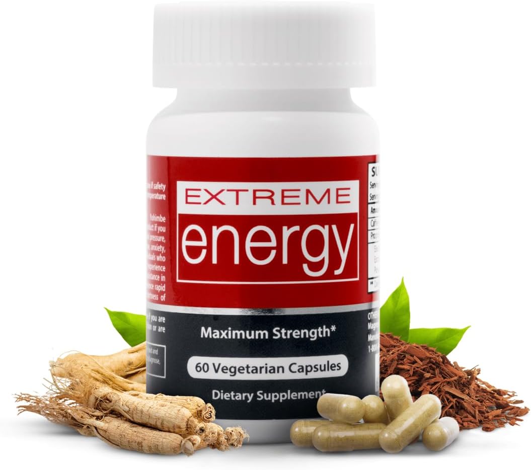 Maximum Strength Herbal Nitro Extreme Energy Pills - All-Natural Supplements for Fatigue, Focus, Motivation - Long-Lasting Energy, No Crash, Jitters, Sugar - 60 Ct