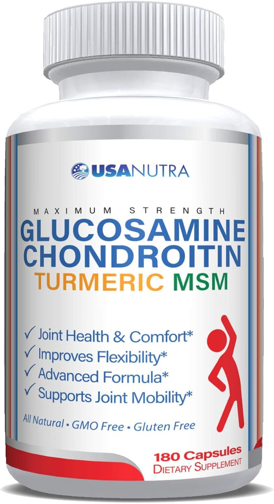 Maximum Strength Joint Health Support Supplement with Glucosamine, Chondroitin, MSM, Turmeric, and Boswellia - 2100mg, 180 Capsules - Made in USA by USANUTRA
