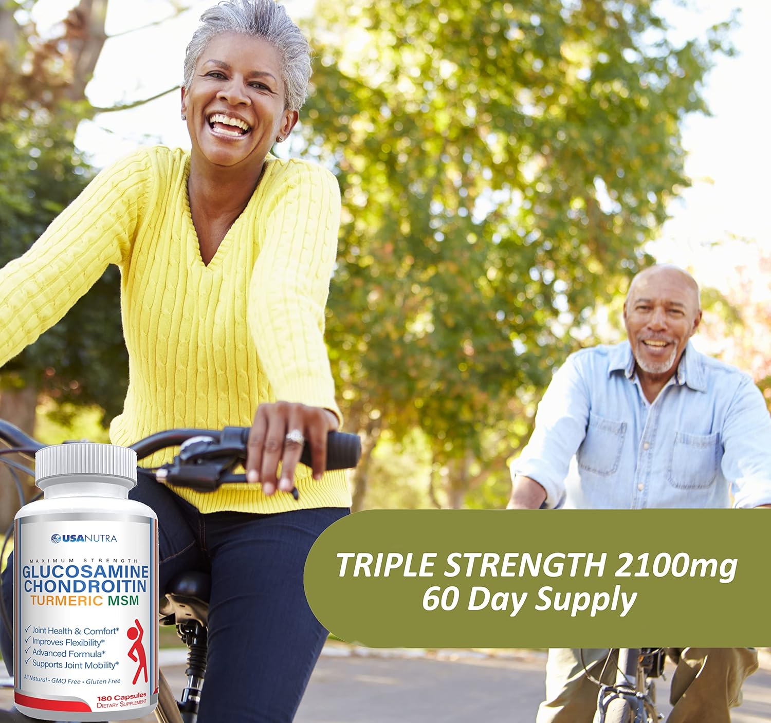 Maximum Strength Joint Health Support Supplement with Glucosamine, Chondroitin, MSM, Turmeric, and Boswellia - 2100mg, 180 Capsules - Made in USA by USANUTRA