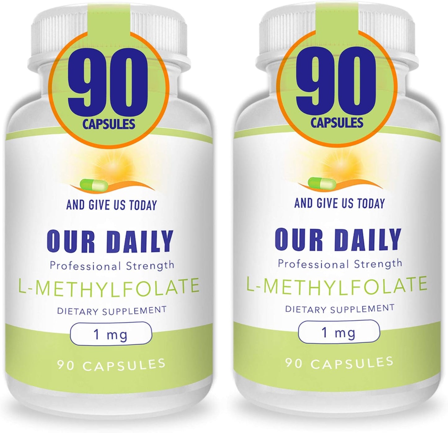 Maximum Strength L-Methylfolate 1mg Supplement - 5-MTHF, Filler Free, Gluten Free, Non-GMO - 180 Vegetarian Capsules