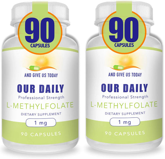 Maximum Strength L-Methylfolate 1mg Supplement - 5-MTHF, Filler Free, Gluten Free, Non-GMO - 180 Vegetarian Capsules