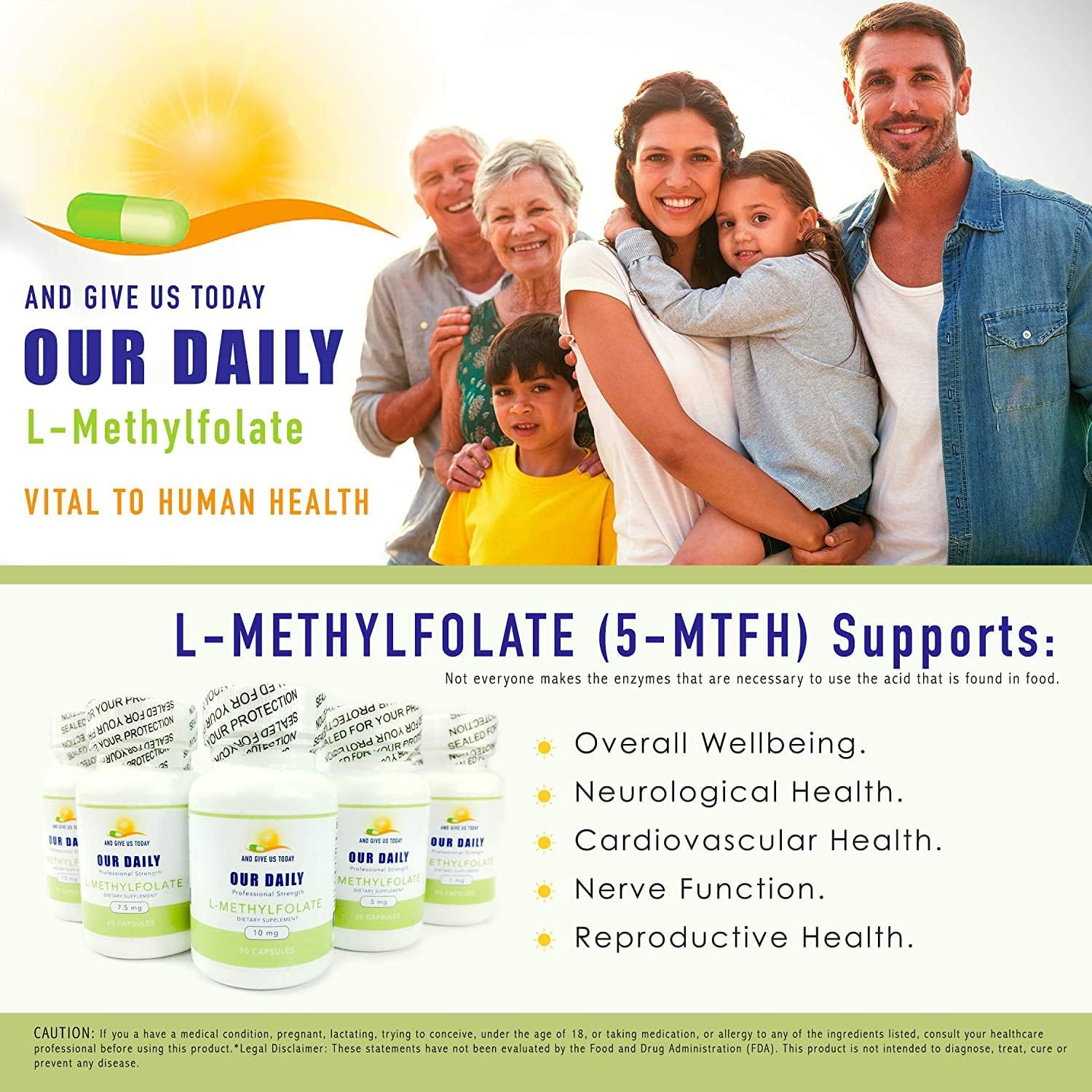 Maximum Strength L-Methylfolate 1mg Supplement - 5-MTHF, Filler Free, Gluten Free, Non-GMO - 180 Vegetarian Capsules