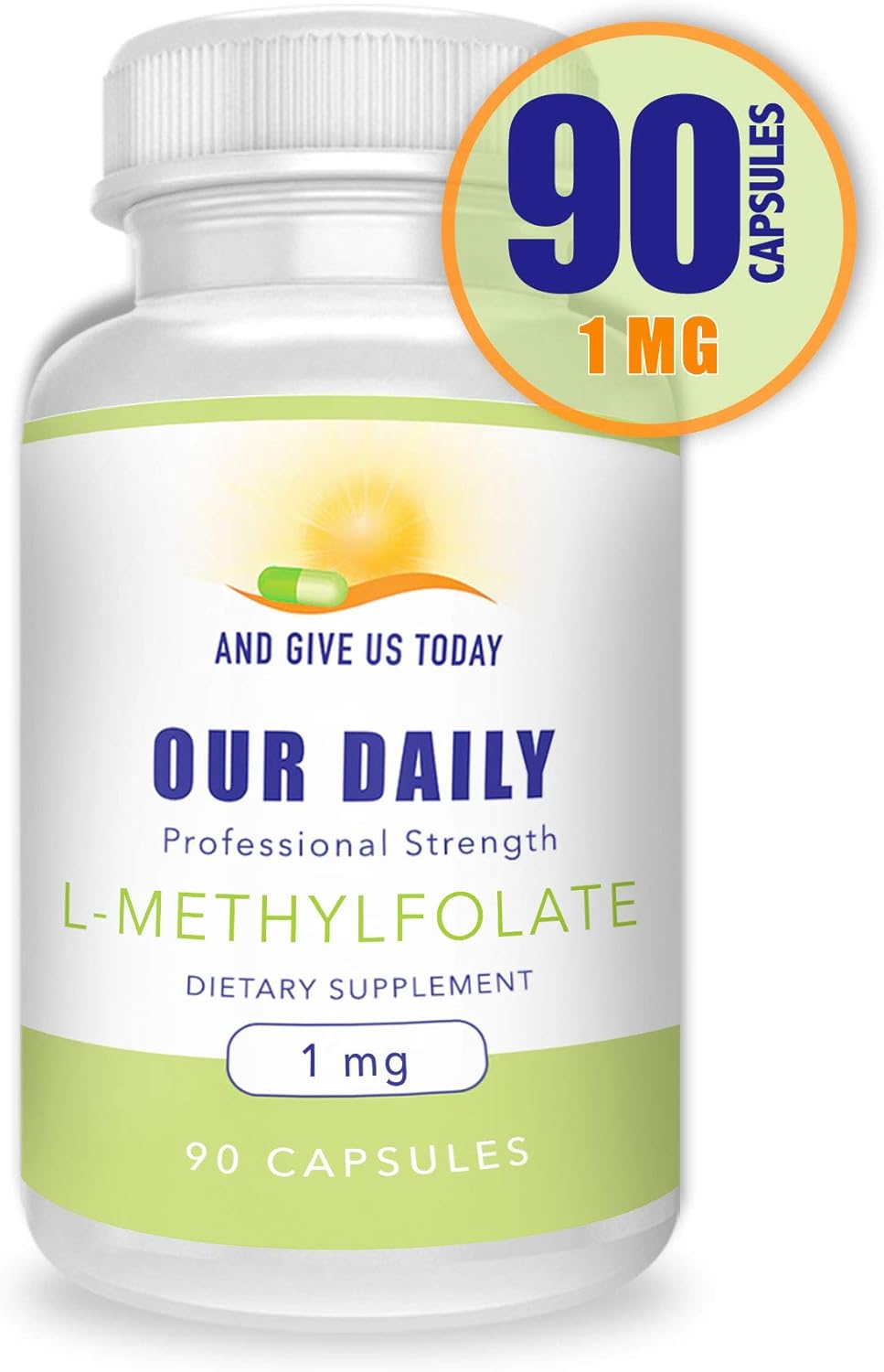 Maximum Strength L-Methylfolate 1mg Supplement - 5-MTHF, Filler Free, Gluten Free, Non-GMO - 180 Vegetarian Capsules