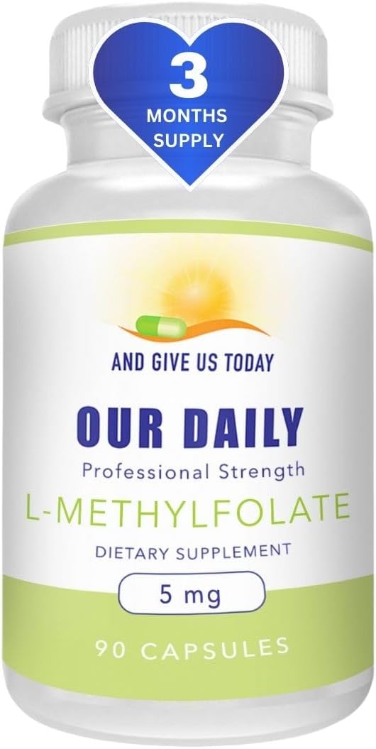 Maximum Strength L-Methylfolate 5 mg Capsules - 90 Count (3 Month Supply) - Active Folate Supplement - Gluten Free & Non-GMO - Vegetarian Friendly