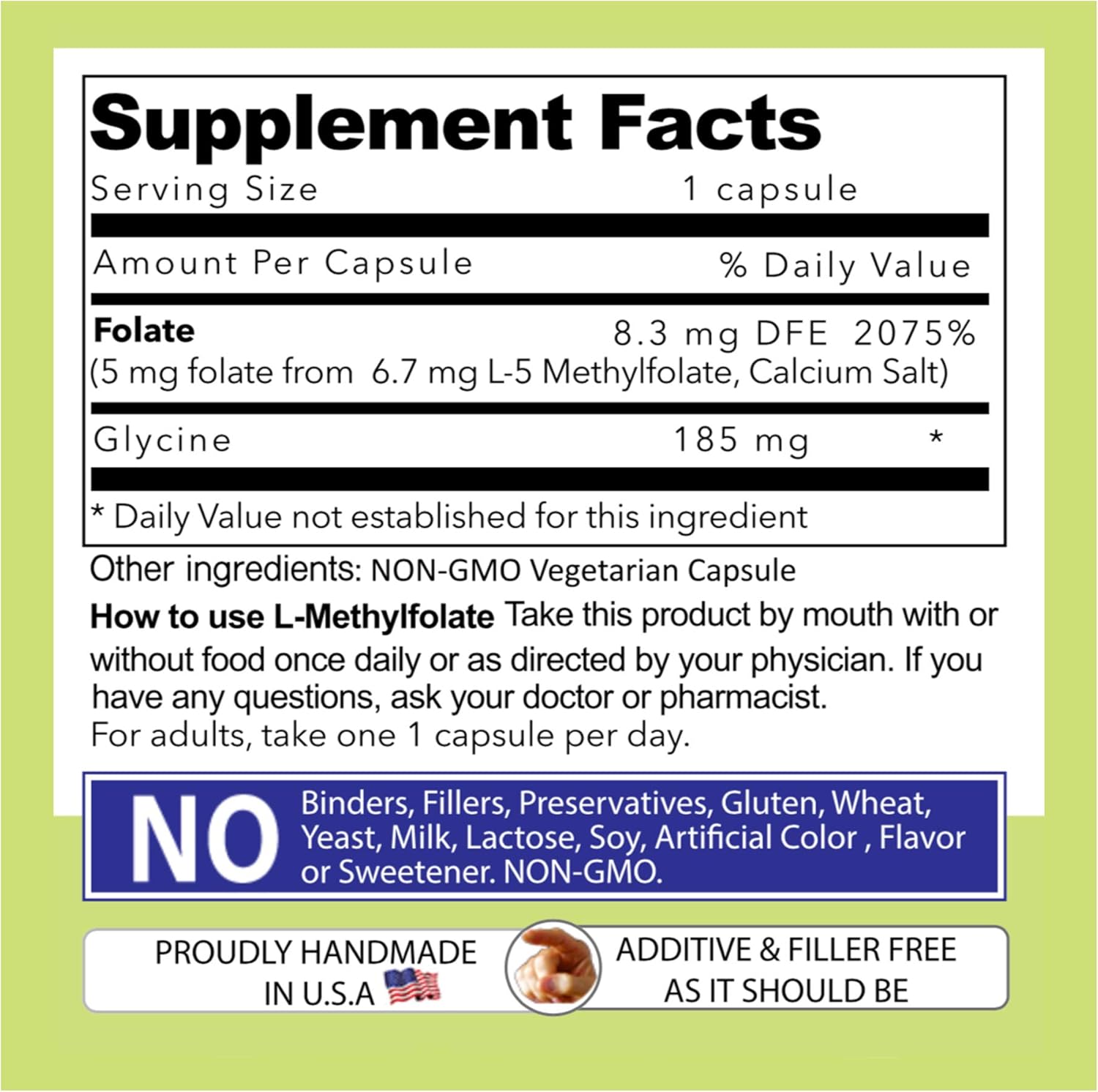 Maximum Strength L-Methylfolate 5 mg Capsules - 90 Count (3 Month Supply) - Active Folate Supplement - Gluten Free & Non-GMO - Vegetarian Friendly