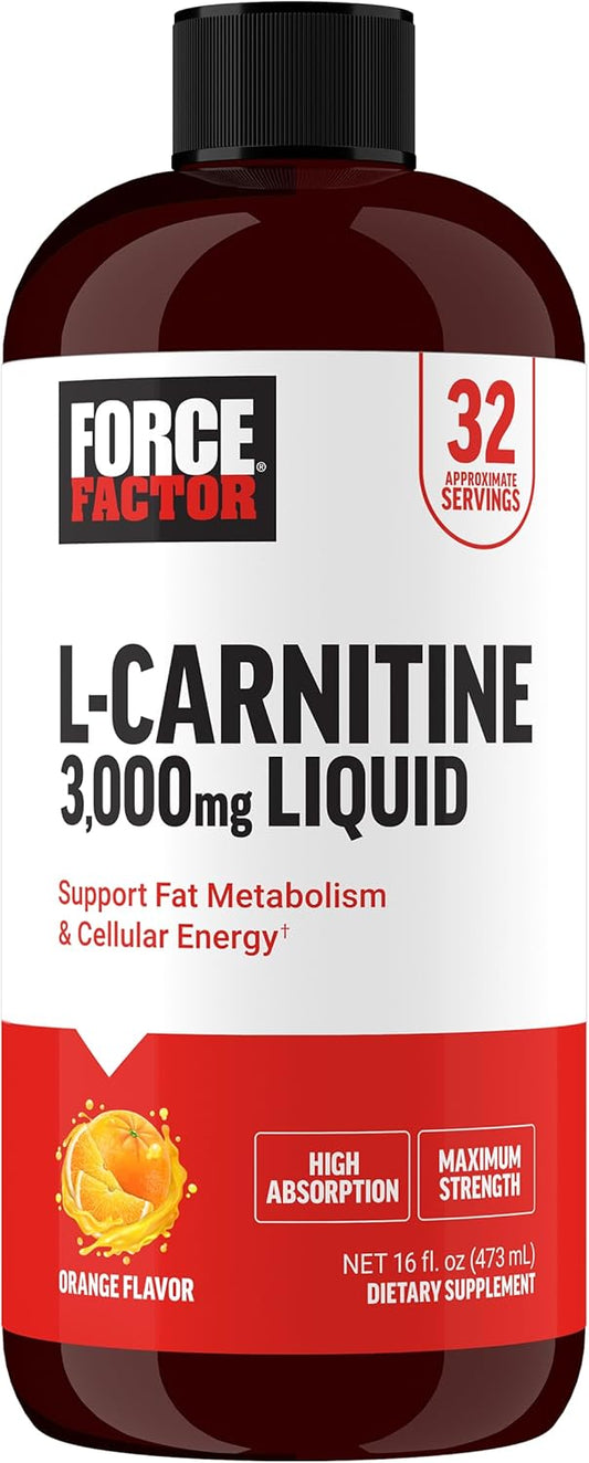 Maximum Strength Liquid L-Carnitine Supplement, 3000 mg, Orange Flavor - Boost Energy, Muscle Recovery, Cellular Health - Non-GMO - 16 Oz Bottle