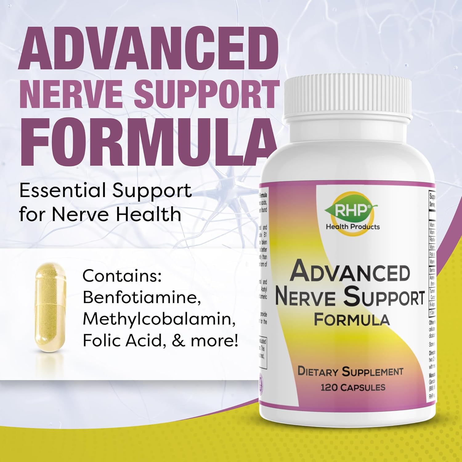 Maximum Strength Nerve Support Supplement with Alpha Lipoic Acid - 120 Capsules for Healthy Nerve Repair & Function