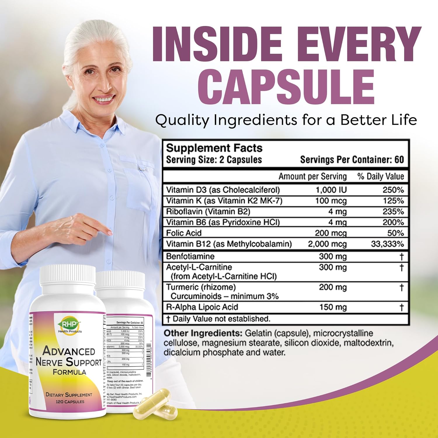 Maximum Strength Nerve Support Supplement with Alpha Lipoic Acid - 120 Capsules for Healthy Nerve Repair & Function