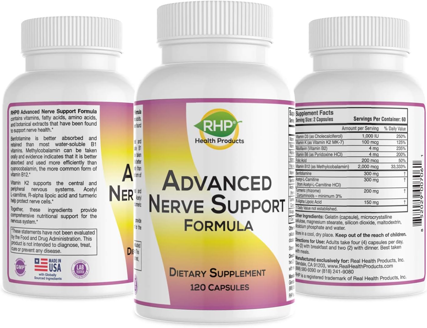 Maximum Strength Nerve Support Supplement with Alpha Lipoic Acid - 120 Capsules for Healthy Nerve Repair & Function