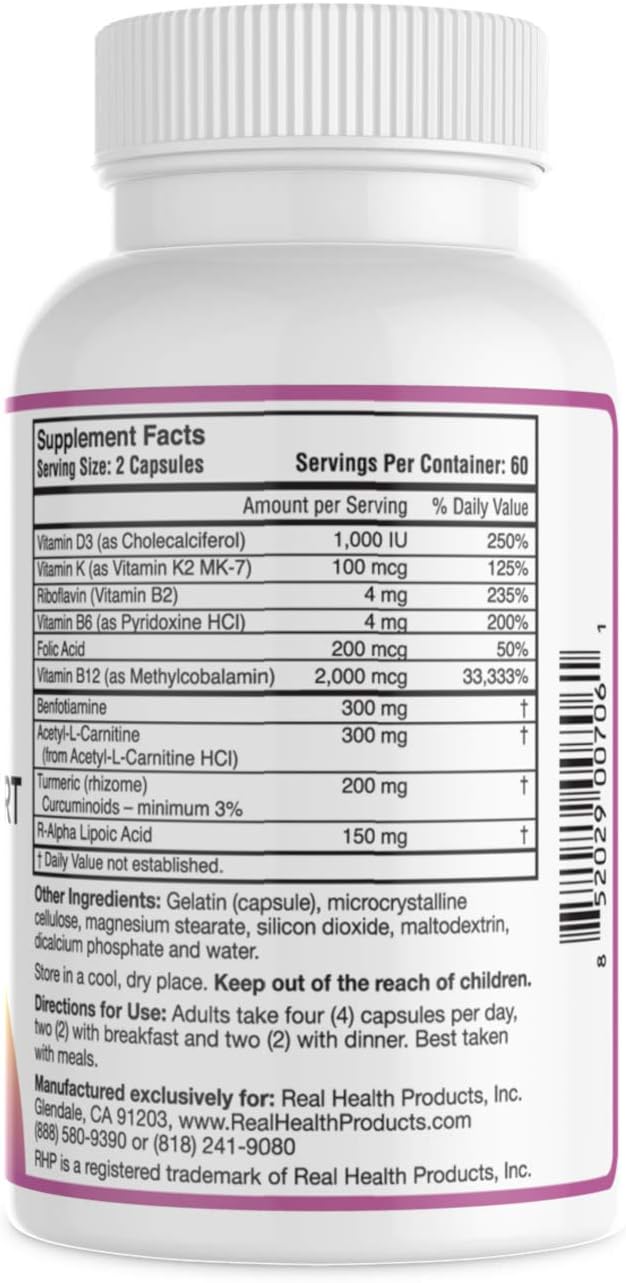 Maximum Strength Nerve Support Supplement with Alpha Lipoic Acid - 120 Capsules for Healthy Nerve Repair & Function