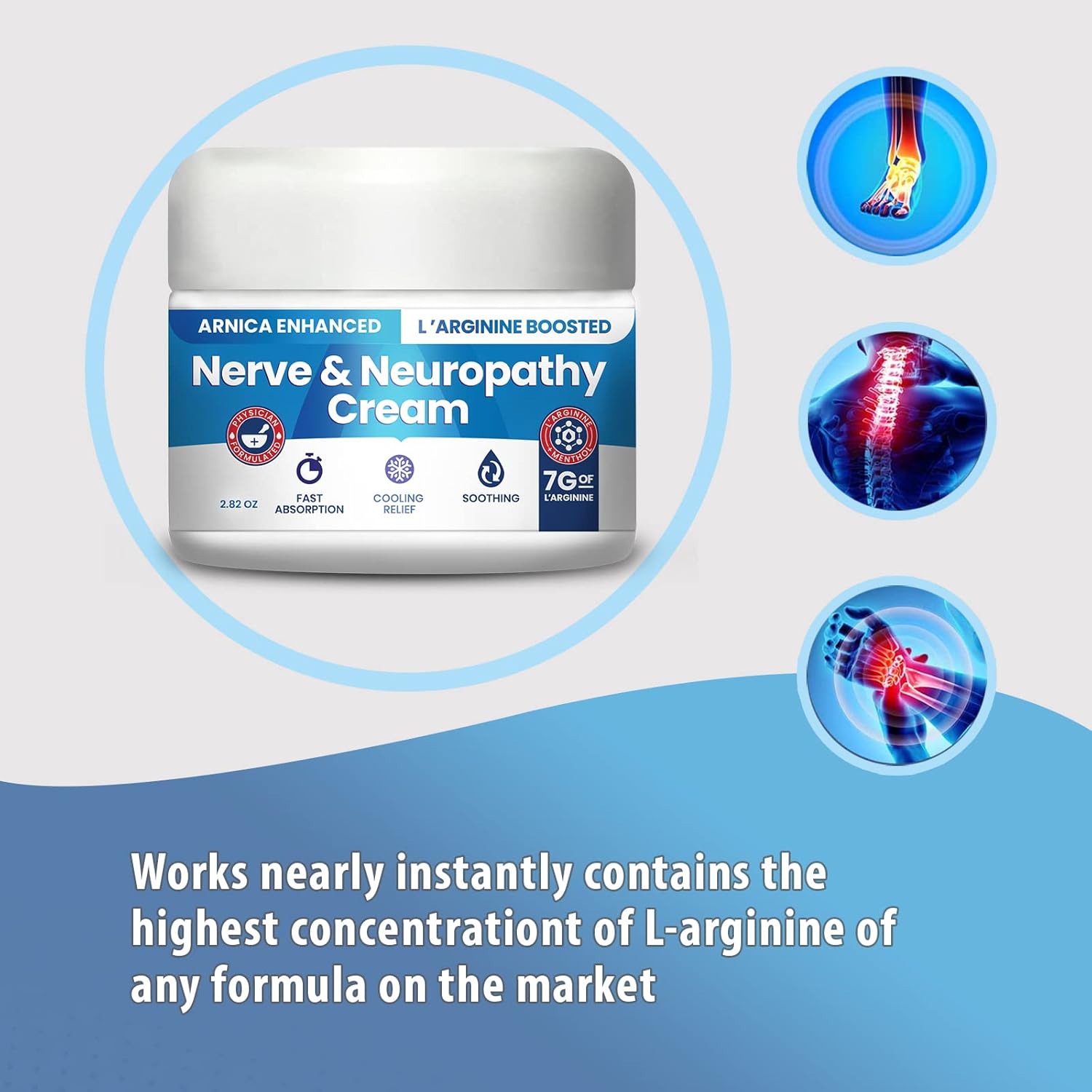 Maximum Strength Neuropathy Cream with Arnica and L’Arginine for Foot, Hands, Legs, and Toes Relief - 2.82oz Formula with Vitamin B6, MSM, and Aloe