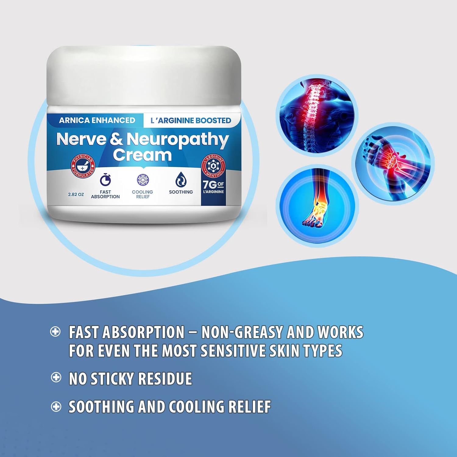 Maximum Strength Neuropathy Cream with Arnica and L’Arginine for Foot, Hands, Legs, and Toes Relief - 2.82oz Formula with Vitamin B6, MSM, and Aloe