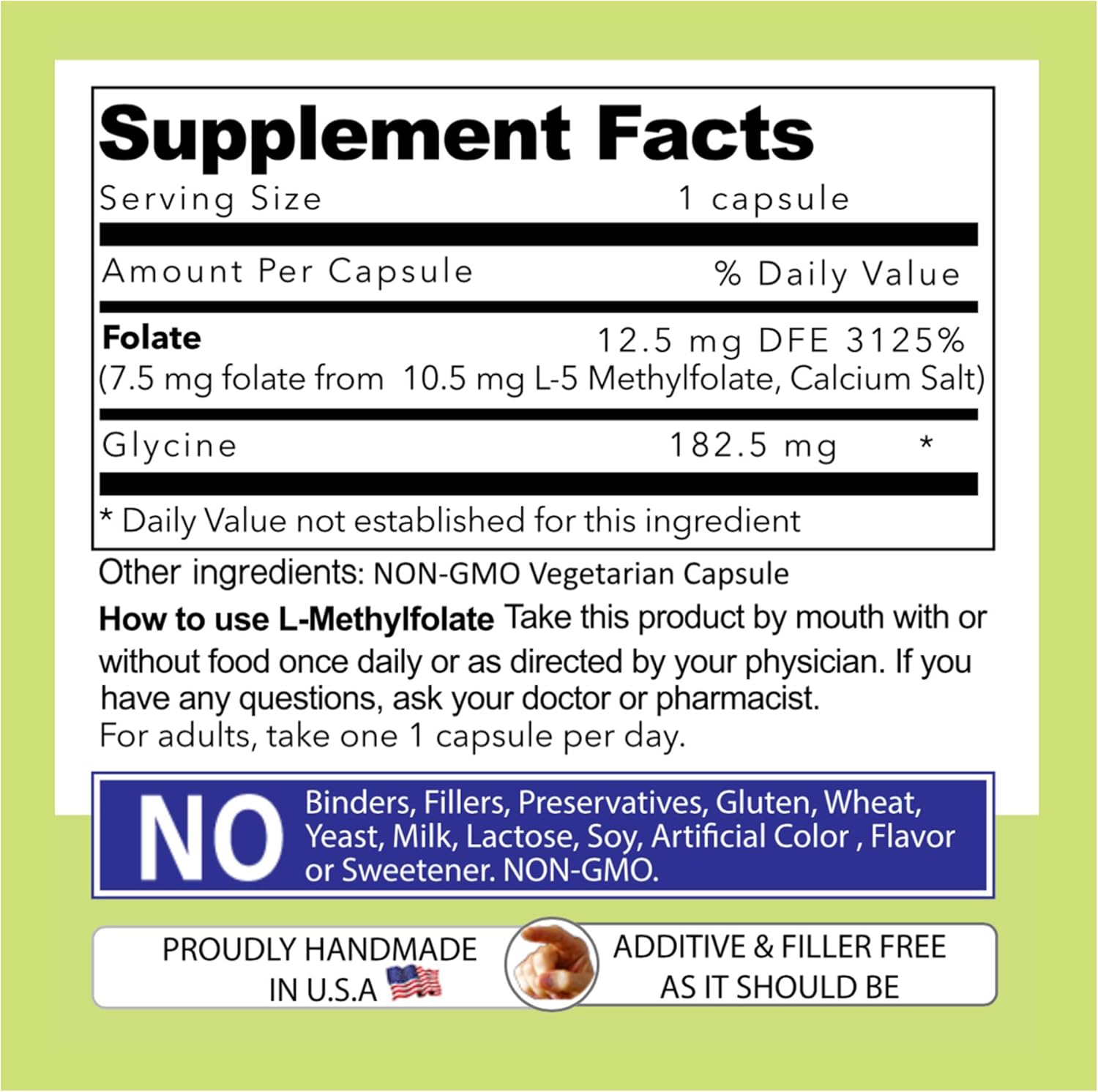 Maximum Strength Our Daily Vites L-Methylfolate 7.5 mg Capsules - Active Folate, 5-MTHF, Non-GMO, Vegetarian - 60 Count