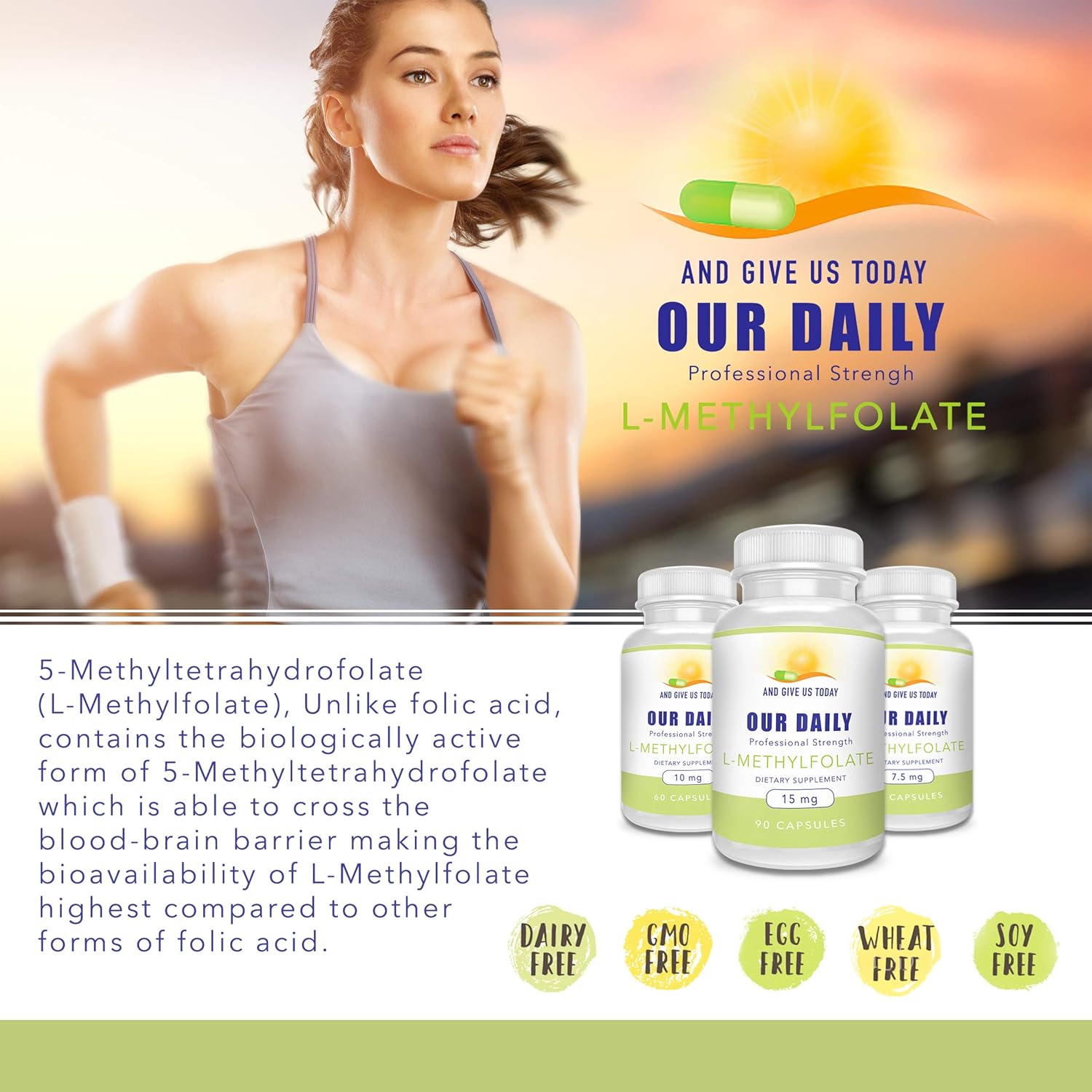 Maximum Strength Our Daily Vites L-Methylfolate 7.5 mg Capsules - Active Folate, 5-MTHF, Non-GMO, Vegetarian - 60 Count