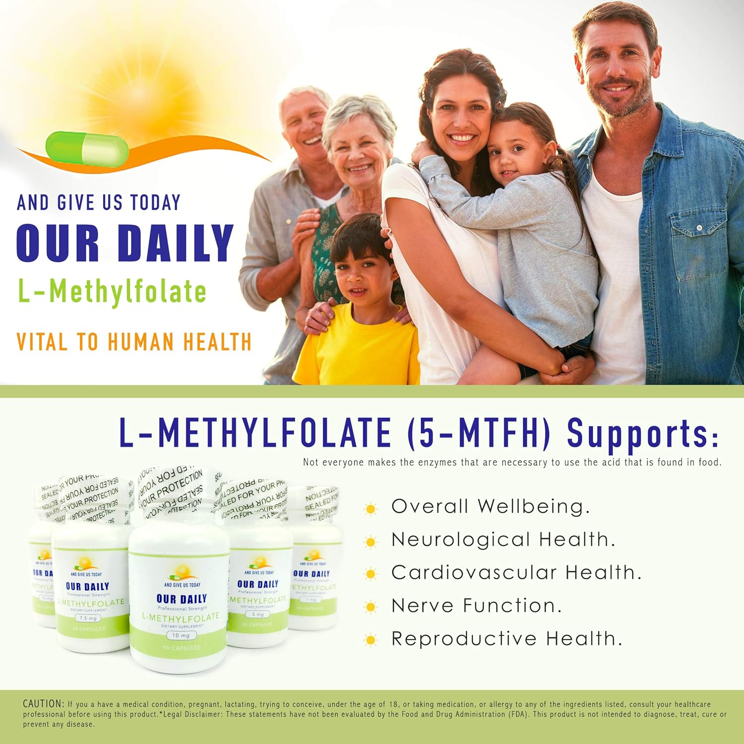 Maximum Strength Our Daily Vites L-Methylfolate 7.5 mg Capsules - Active Folate, 5-MTHF, Non-GMO, Vegetarian - 60 Count
