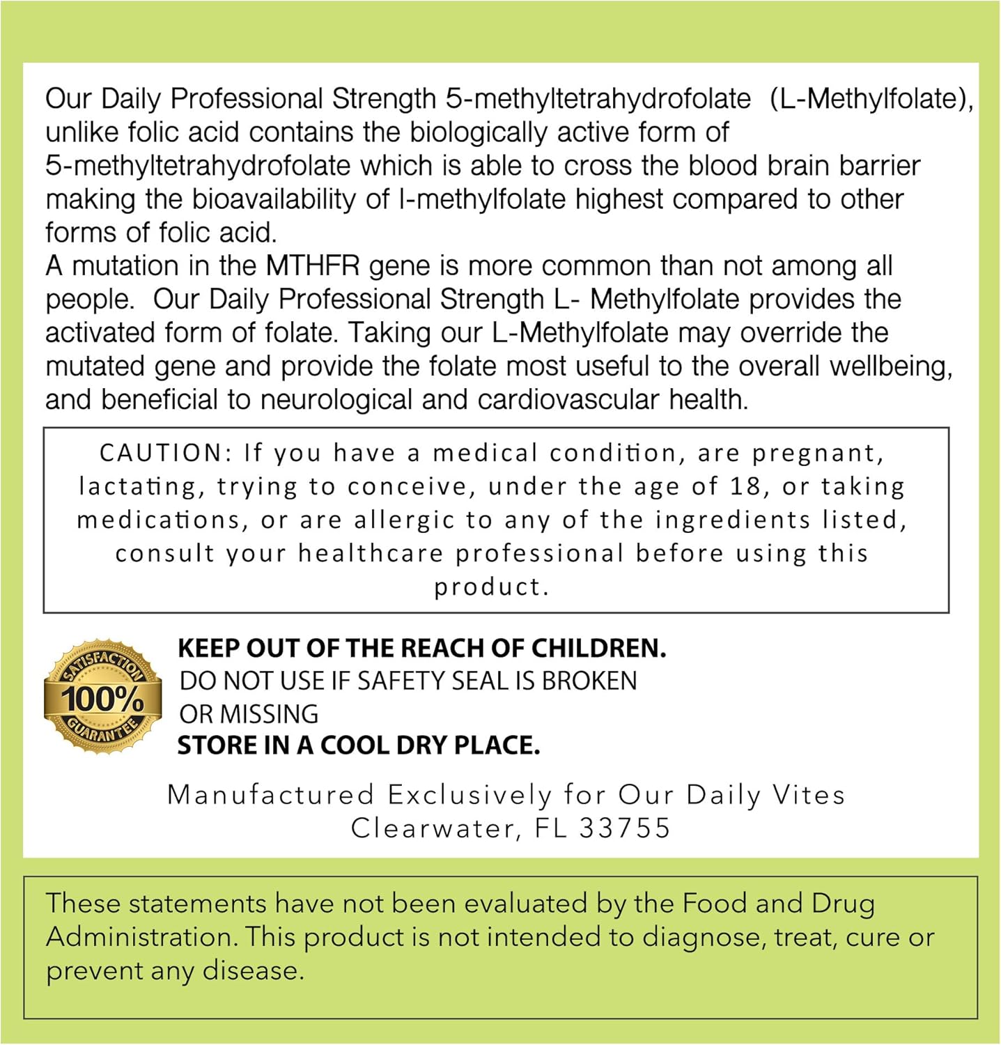 Maximum Strength Our Daily Vites L-Methylfolate 7.5 mg Capsules - Active Folate, 5-MTHF, Non-GMO, Vegetarian - 60 Count