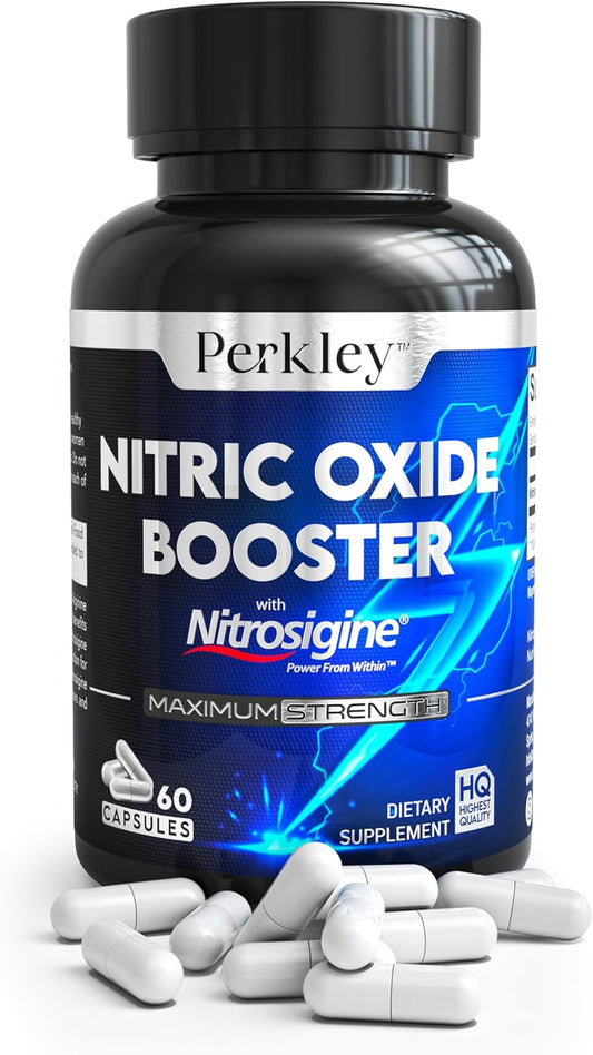 Maximum Strength Perkley Nitric Oxide Booster Capsules with Nitrosigine® for Muscle Growth, Pump, and Focus - Pre-Workout Supplement with Bonded Arginine Silicate