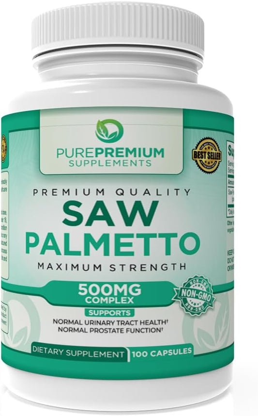 Maximum Strength Saw Palmetto 500mg Capsules for Men & Women - Prostate & Hair Health Support - 3 Month Supply - 100 Tablets