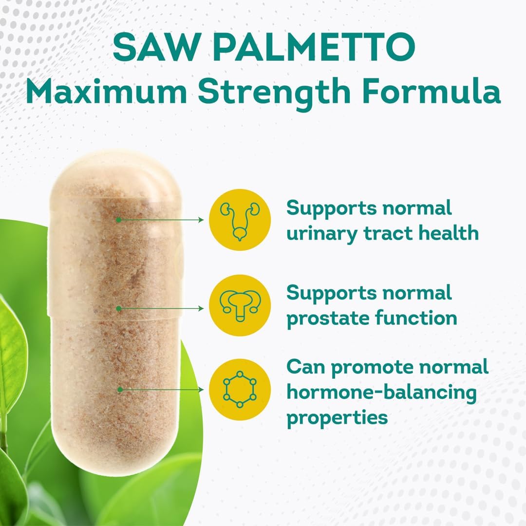 Maximum Strength Saw Palmetto 500mg Capsules for Men & Women - Prostate & Hair Health Support - 3 Month Supply - 100 Tablets