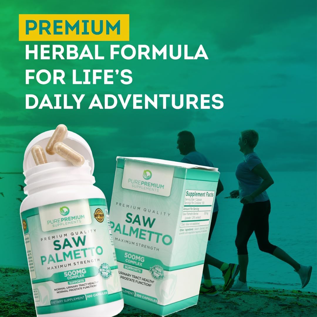 Maximum Strength Saw Palmetto 500mg Capsules for Men & Women - Prostate & Hair Health Support - 3 Month Supply - 100 Tablets